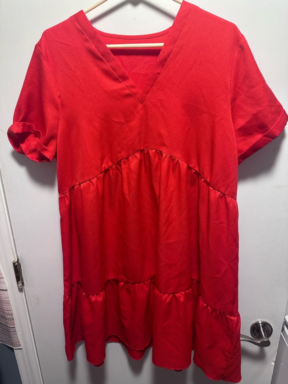 SHEIN Red V-Neck Tiered Babydoll Dress new